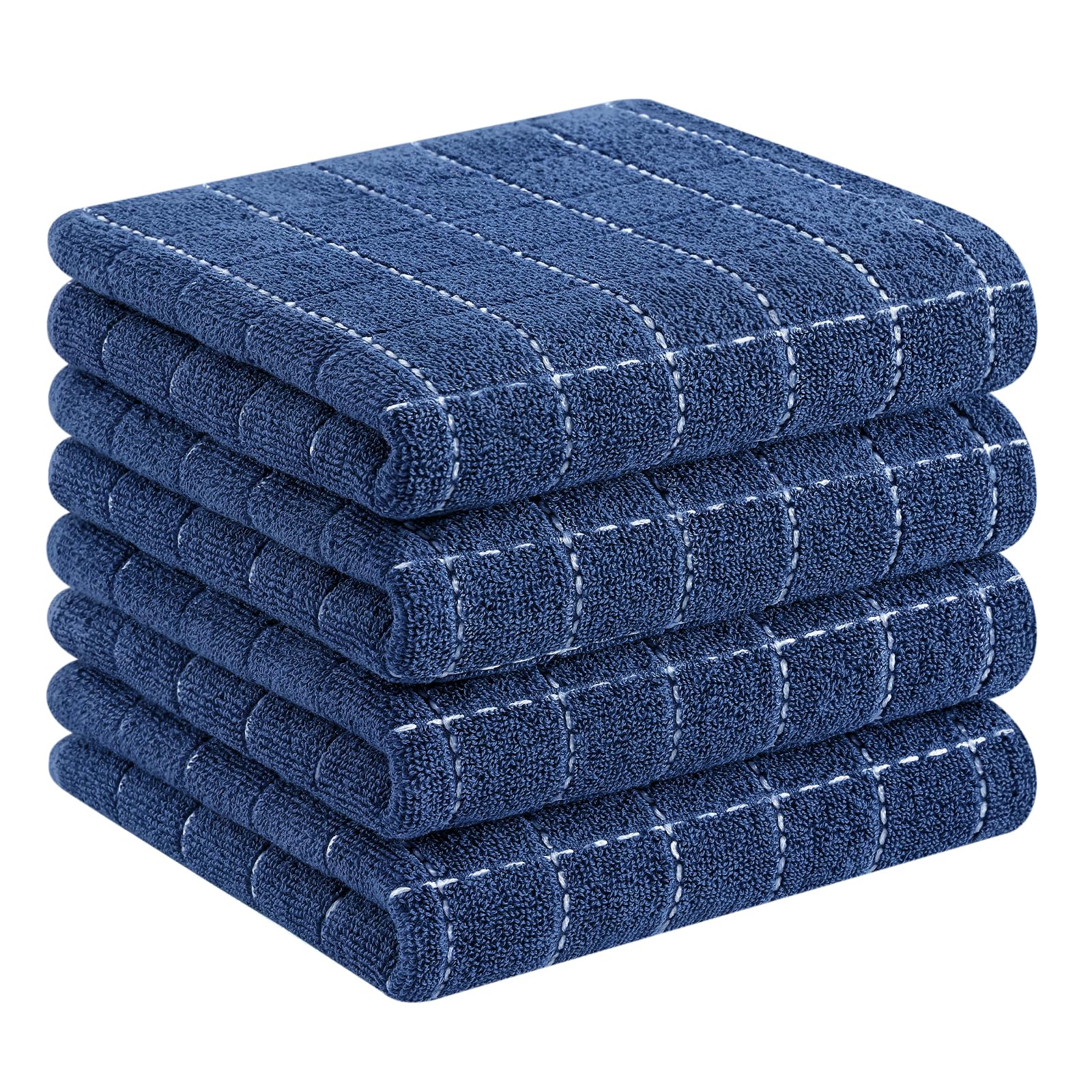 Photo 1 of Homaxy 100% Cotton Terry Kitchen Towels(Navy Blue, 13 x 28 inches), Checkered Designed, Soft and Super Absorbent Dish Towels, 4 Pack