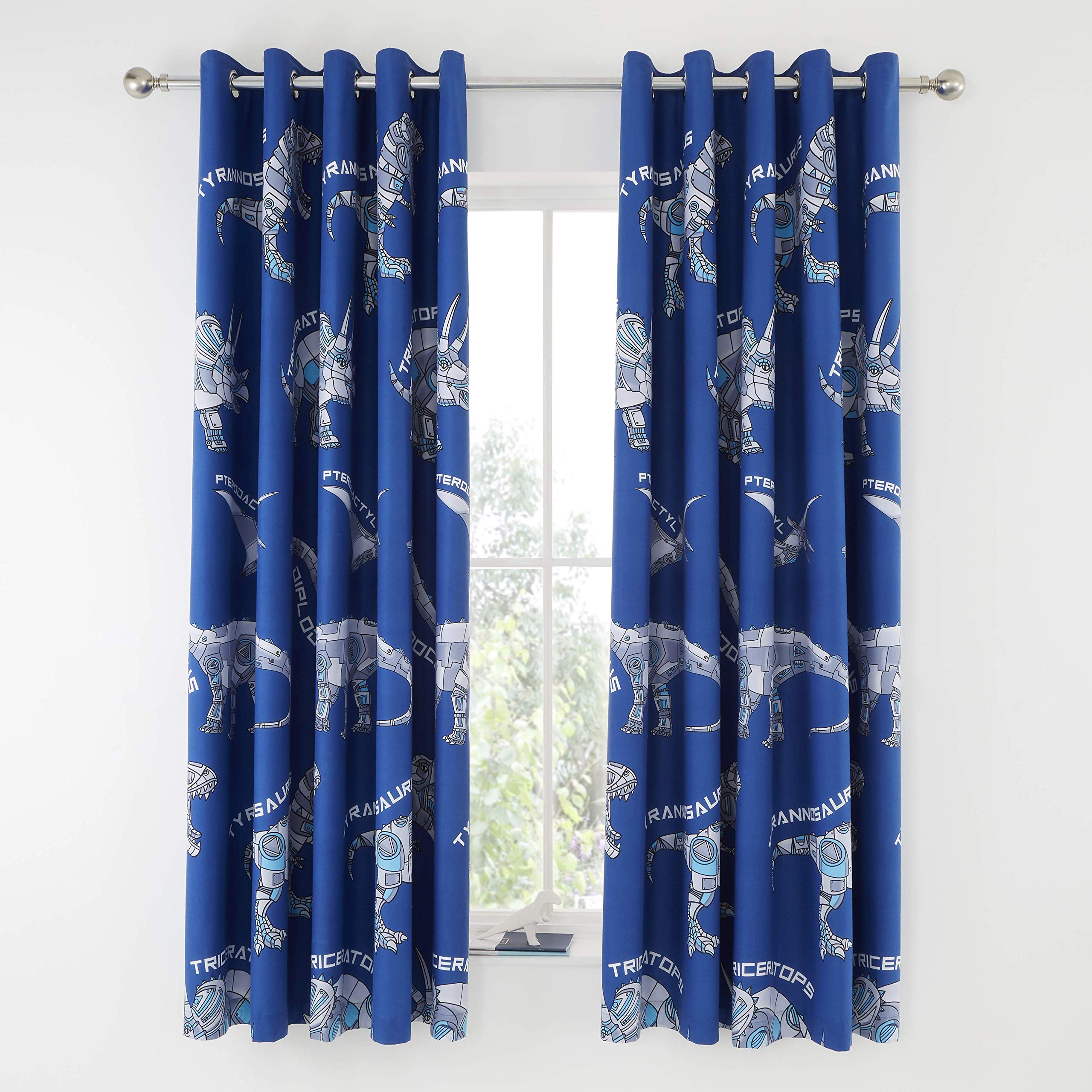 Catherine Lansfield Kids Dinobot Blackout Eyelet Curtains 66X72 Inch Blue