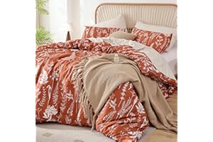 JANZAA King Comforter Set Terracotta Comforter Floral Bedding Sets 3 Pieces Flowers Bed Comforter 1 Soft Reversible Botanical with 2 Pillow Shams