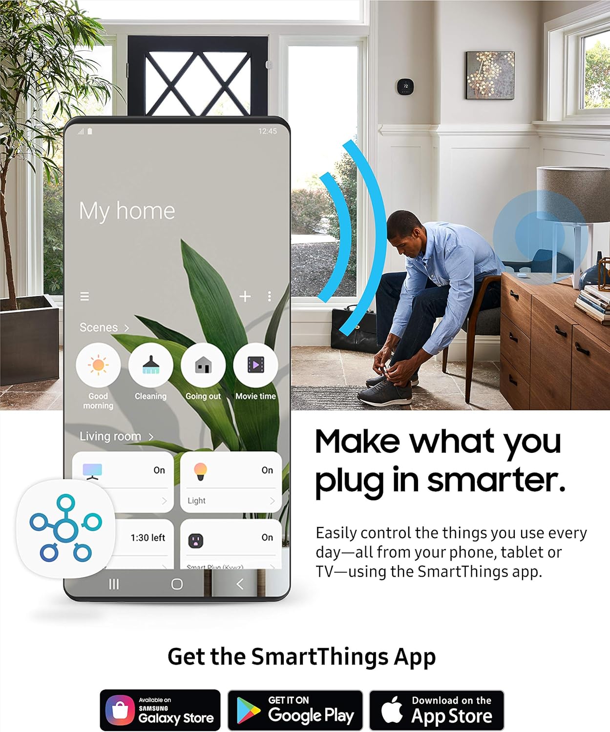 SAMSUNG SmartThings WiFi Plug In Outlet for Smart Home | Control Connected Devices, Monitor Energy Usage, Operate with Voice Commands, No Hub Required | White - - 