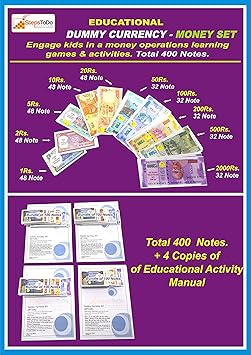 StepsToDo (with device) | Dummy Currency Kit (Total 400 Notes) | with Activity Manual | Latest Design | Soft Laminated | Thick Paper | Relative Varying Size | Learn Practical Skills | Play Games