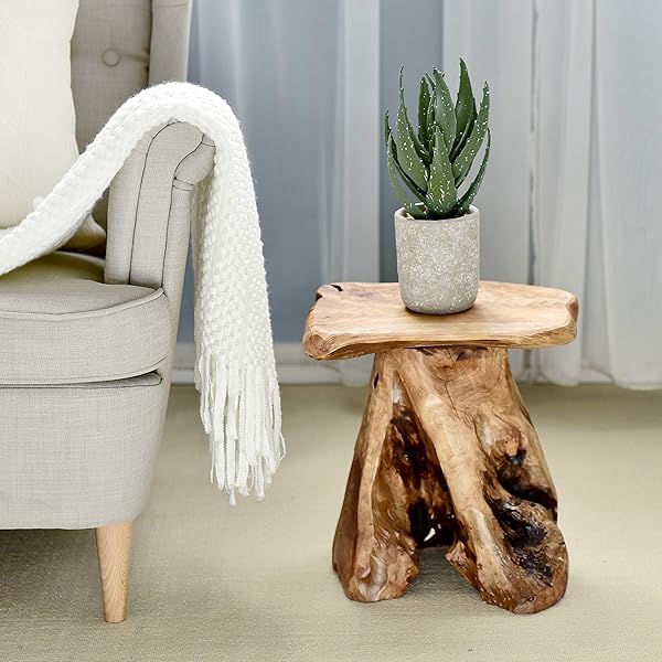 WELLAND NATURAL CEDAR STUMP STOOL, 14″ END TABLE, LIVE EDGE SIDE TABLE, PLANT STAND, SMALL NIGHTSTAND, MUSHROOM STOOL FOR LIVING ROOM, BEDROOM, PATIO, GARDEN