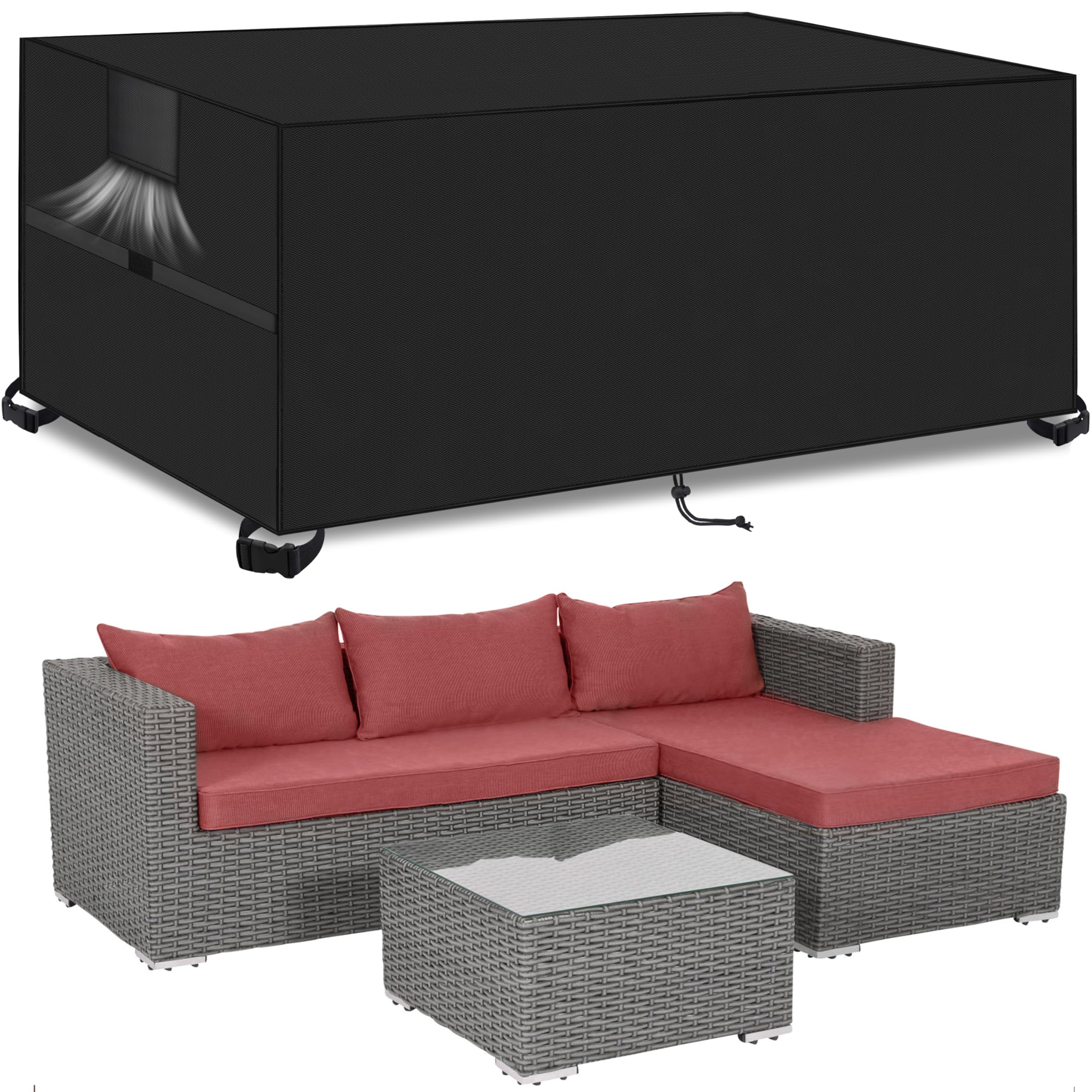 Outdoor Garden Furniture Covers,200*160*74cm,Waterproof with Air Vent, 420D Heavy Duty Oxford Fabric,Patio Furniture Cover for outside Rectangle,Rectangular Table and Chair Set, Rattan Furniture Set