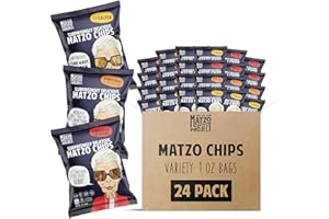 Matzo Chips, Variety Pack of 24 Snack Bags, 1 Oz., 6 of Each Flavor (Everything, Salted, Cinnamon Sugared) from The Matzo Project, Kosher (But Not Kosher for Passover), Vegan, Nut-Free, No Trans Fat, Nothing Artificial