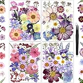 85Pcs Pressed Flowers for Crafts, Pink Purple Dried Flowers for Crafts Real Natural Dried Pressed Flowers Dry Leaves Bulk for Resin, DIY Art, Scrapbook, Jewelry, Card, Candle & Soap Making w/ Tweezer