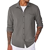 COOFANDY Men's Solid Lightweight Shirt Jacket Casual Stylish Shacket Long Sleeve Button Down Winter Jackets Dark Grey