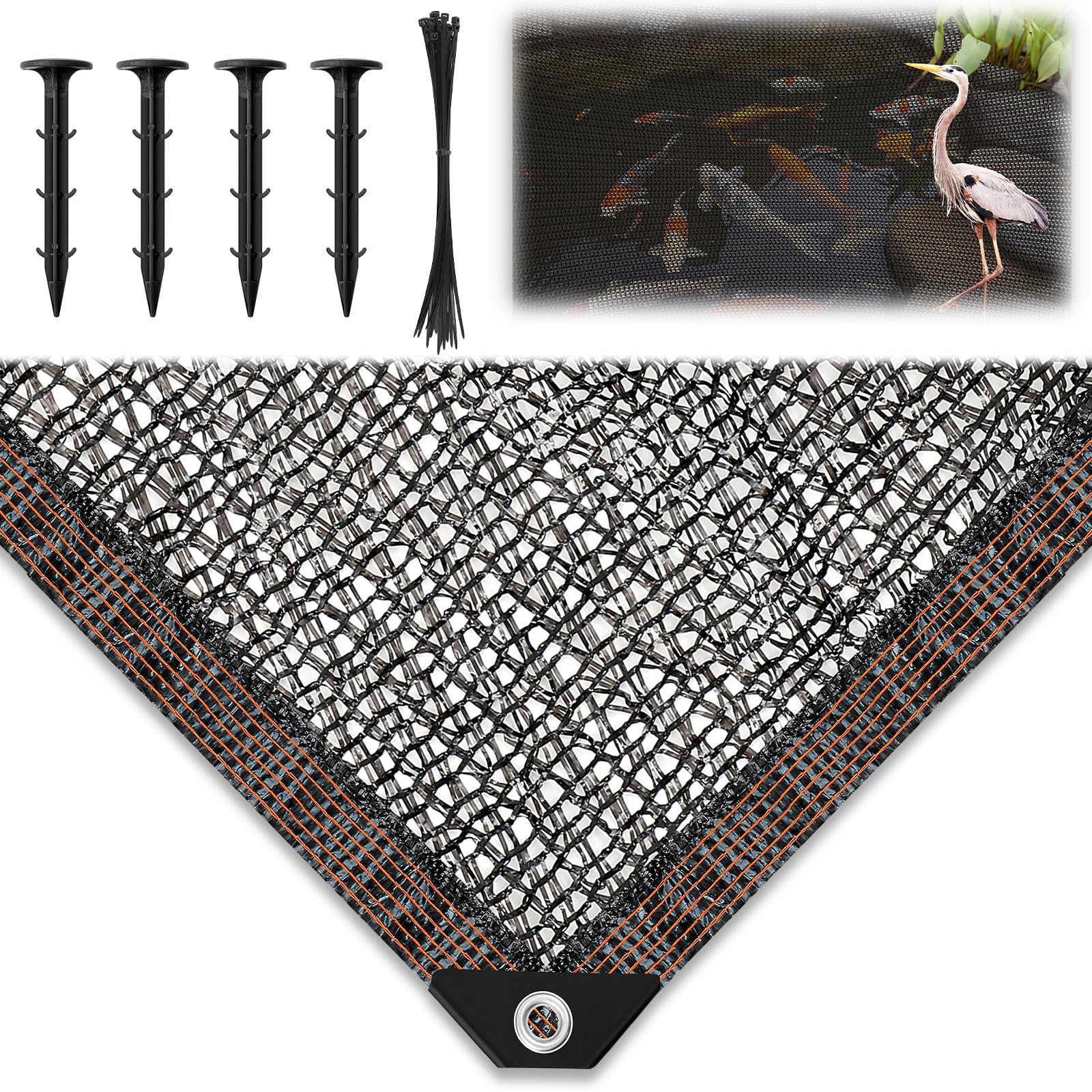 Photo 1 of Yoojahow Koi Pond Netting Kit 15 x 20ft, Heavy-Duty Pe, Bird Deer Fence Netting, Durable Net Cover for Leaves, Protect Fish from Blue Heron Bird, Cats & Predators, Stakes & Ties Included