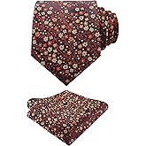 Alizeal Mens 3.15inches Exquisite Floral Tie with Small Flower Printed Pocket Square