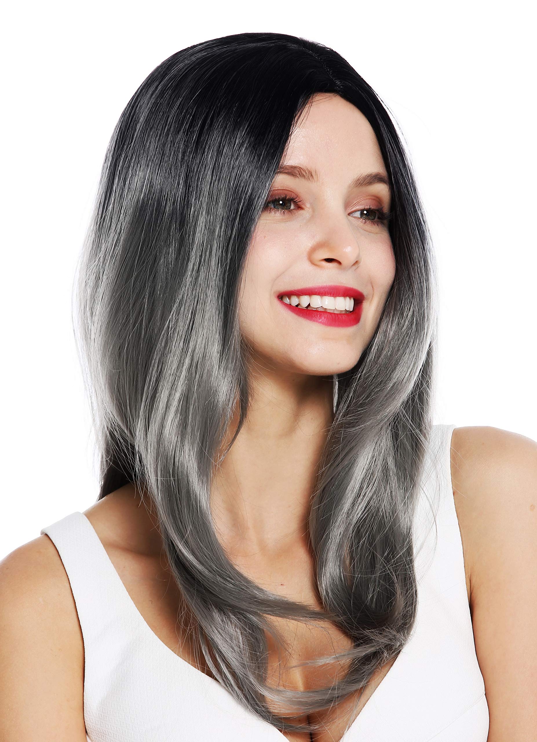WIG ME UP - ZM-1811-171Dye1B women's quality wig long sleek middle parting ombre balayage black grey