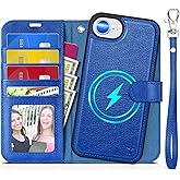 TUCCH Case Wallet for iPhone 16e, [Wrist Strap] Removable [2 in 1] [Wireless Charging] PU Leather Magnetic Stand RFID Blocking [4 Card Slots] Protective Folio for iPhone 16e 6.1", Klein Blue