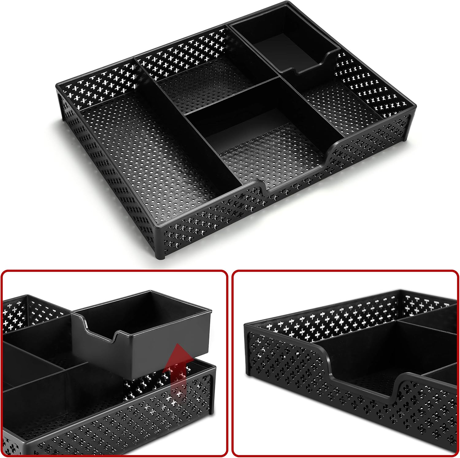 Simple Trending 5-Trays Mesh Desk File Organizer Vertical Document Letter Tray Wall File Holder with Plastic Drawer Organizer for Office Home, Black : Office Products