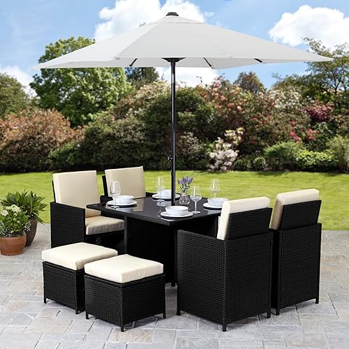 Rattan Cube Garden Furniture Set 8 seater outdoor wicker 9pcs (Black