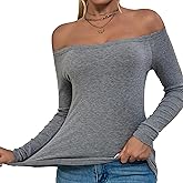 ACANI Off The Shoulder Tops for Women - Ribbed T-Shirt Basic Trendy Lightweight Shirts