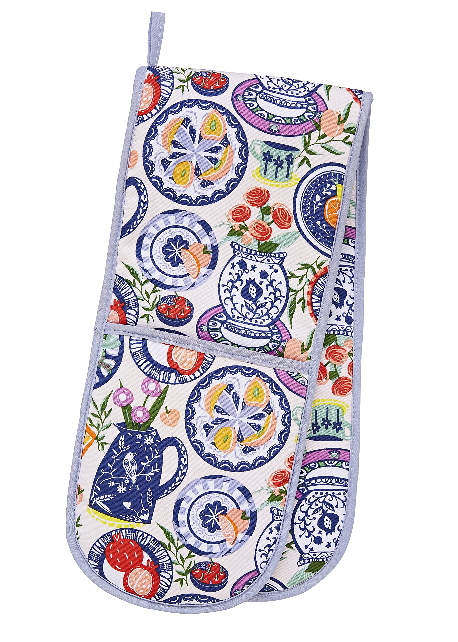 Ulster Weavers - Mediterranean Double Oven Gloves (88 x 18cm) - 100% Cotton - Mediterranean Oven Gloves Heat Resistant - Washable - Moroccan Oven Gloves in Blue - Mediterranean Kitchen Accessories