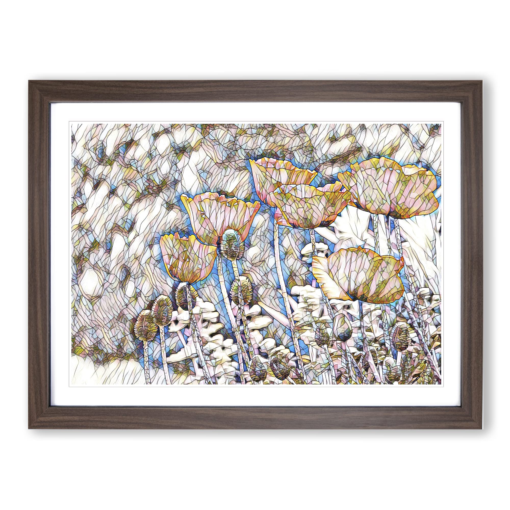 Red PModern OPpy Field Flowers No.7 Modern BG Framed Wall Art Print, Ready to Hang Picture for Living Room Bedroom Home Office Décor, Walnut A4 (34 x 25 cm)