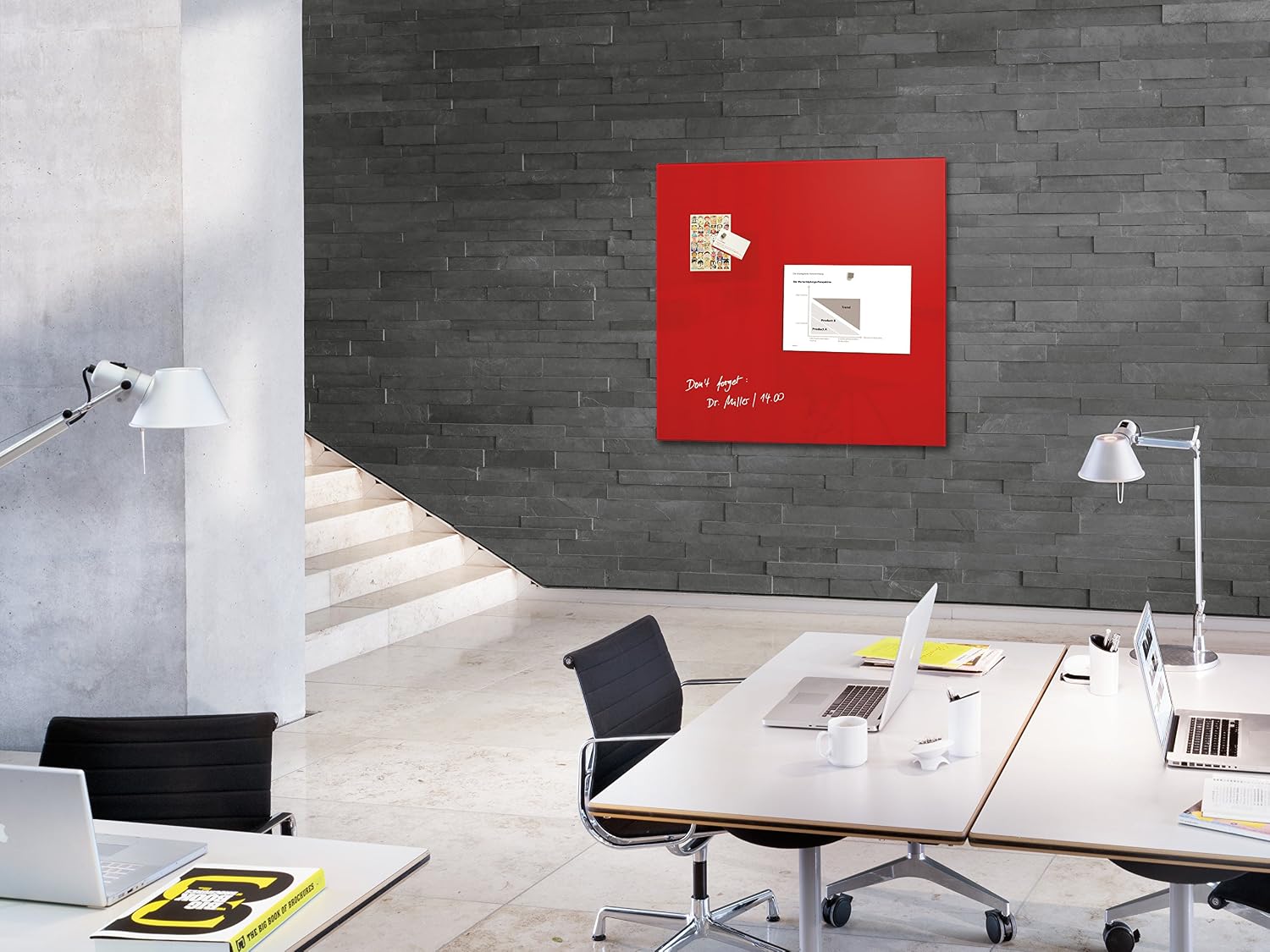 SIGEL GL202 Premium Glass magnetic Board, glossy surface, 100 x 100 cm, easy mounting, Red - Artverum - Image 3