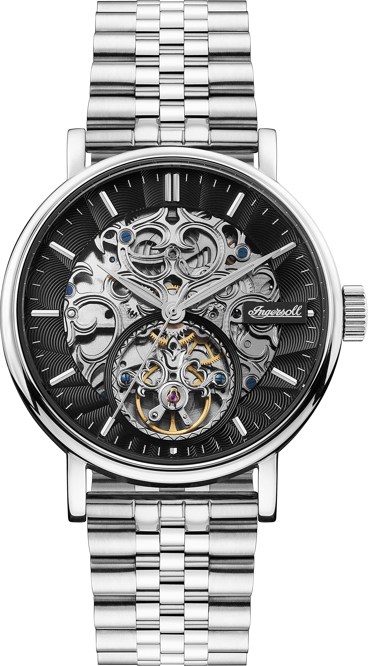Ingersoll 1892 The Charles Mens 44mm Automatic Watch with Black Skeleton Dial and Stainless Steel Bracelet I05804B