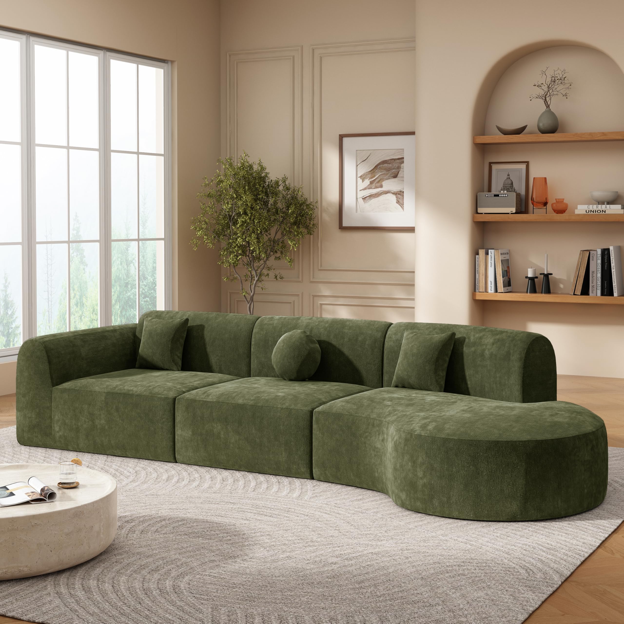 Photo 1 of ***PARTIAL SET/ BOX 2 of 2 ONLY***Merax 140" Curved Polyester Sectional Sofa Set, 7 Seat Modern Cloud Couch with Chaise Lounge,3 Pillows, Fully Assembled for Living Room, Green