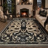 DCX 5x7 Snake Rug for Living Room: Gothic Washable Indoor Carpet Black | Non-slip backing makes this washable, soft, low-pile rug safe &amp; easy to clean. Pet-friendly for bedrooms and offices