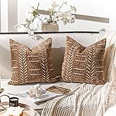 BlissBlush Decorative Throw Pillow Covers 18X18 Set of 2, Brown Boho Farmhouse Cushion Cover, Cozy Soft Accent Pillowcase for Couch Sofa Bed Living Room Home Décor