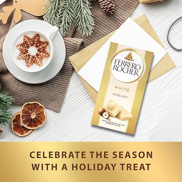 FERRERO ROCHER PREMIUM CHOCOLATE BAR, WHITE CHOCOLATE WITH HAZELNUT FILLING, PERFECT SELF TREAT, 3.1 OZ EACH