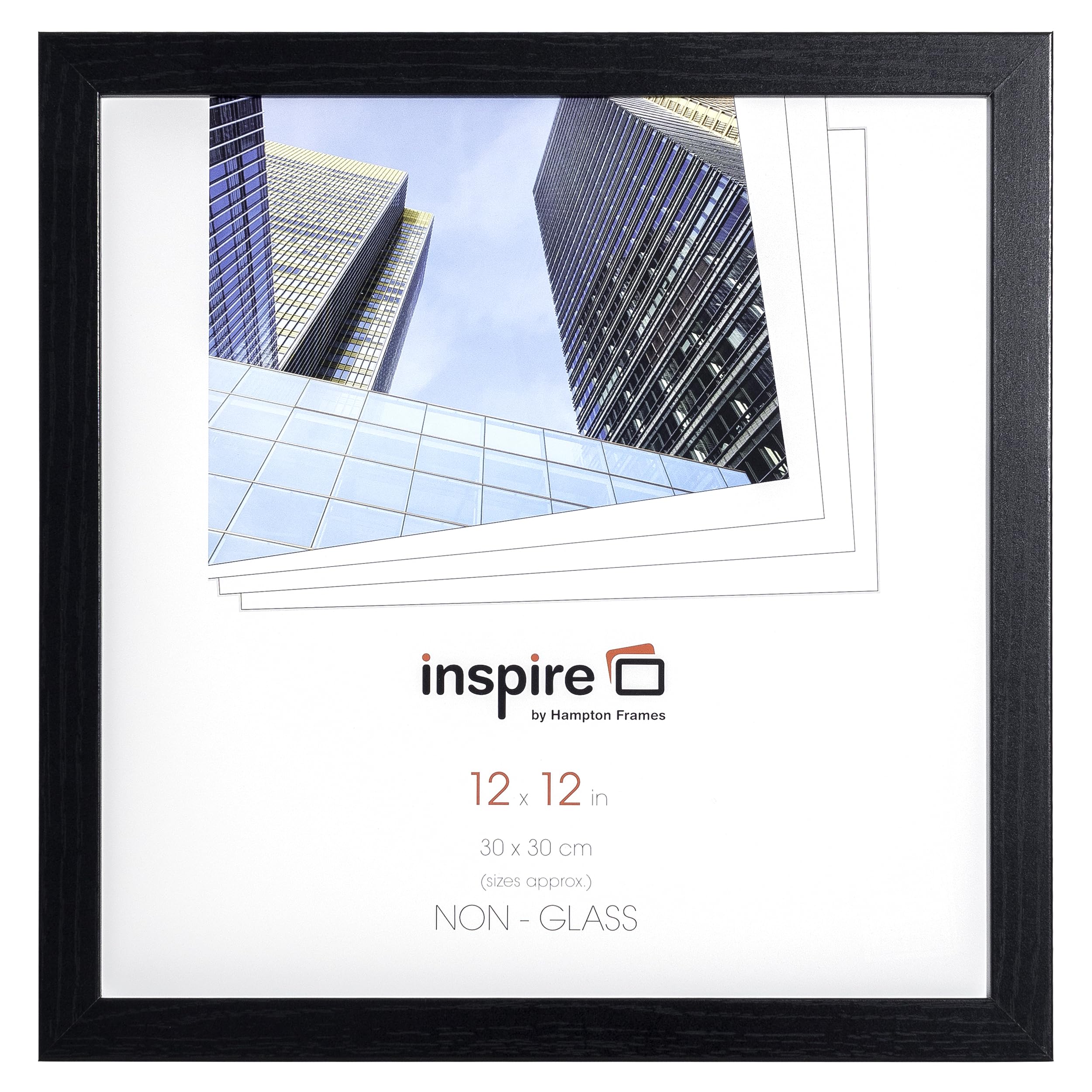 Hampton Frames Square Picture Frame 30x30cm Black Pack of 1, Acrylic Front, Wall Mount, MDF, Wood Effect, For Photos Posters Certificates
