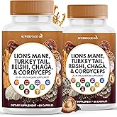 Superfood MD Lions Mane Mushroom Supplement with Turkey Tail Reishi Cordyceps Chaga with Marshmallow Root - 120 Count