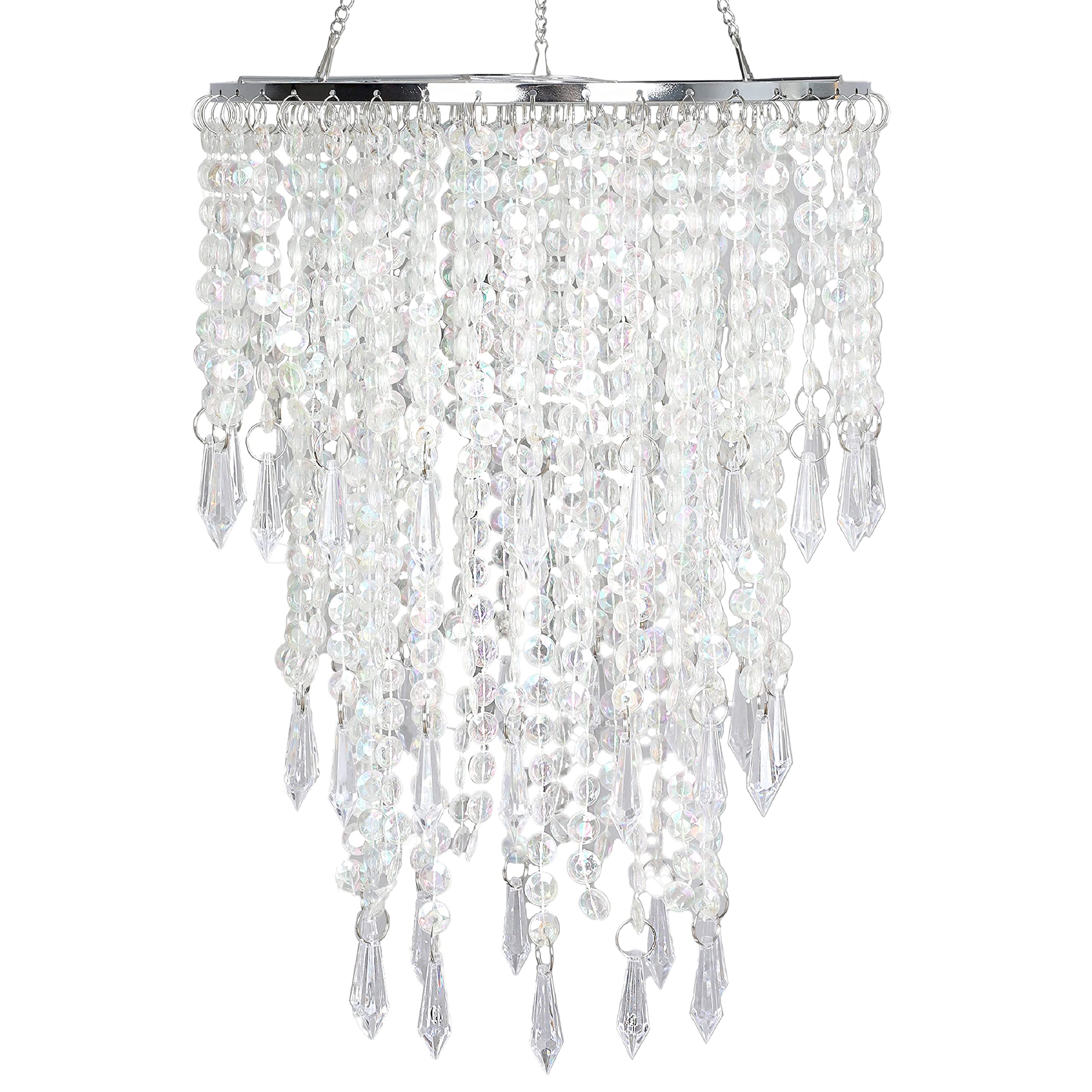 Photo 1 of Cioceen Acrylic Chandelier Shade, Ceiling Light Shade Beaded Pendant Lampshade with Crystal Beads and Chrome Frame for Bedroom, Wedding or Party Decoration, Diameter 8.7'' 3 Tiers