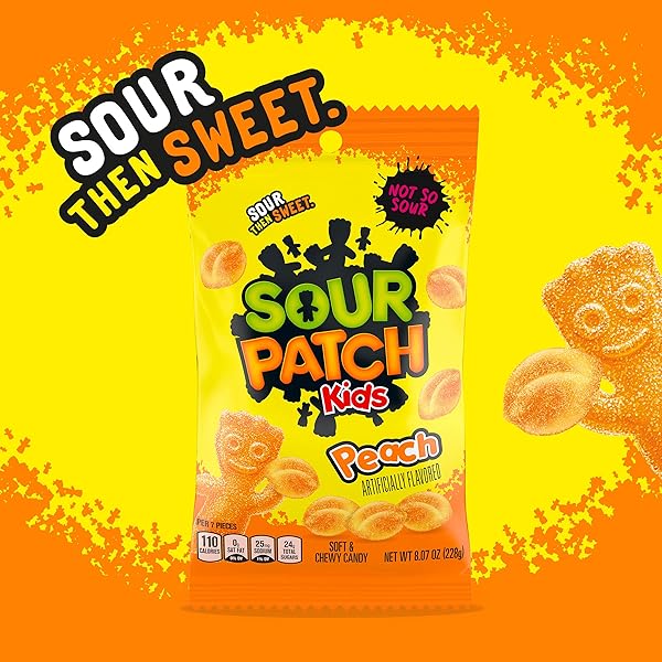 SOUR PATCH KIDS PEACH SOFT & CHEWY CANDY, 8.07 OZ