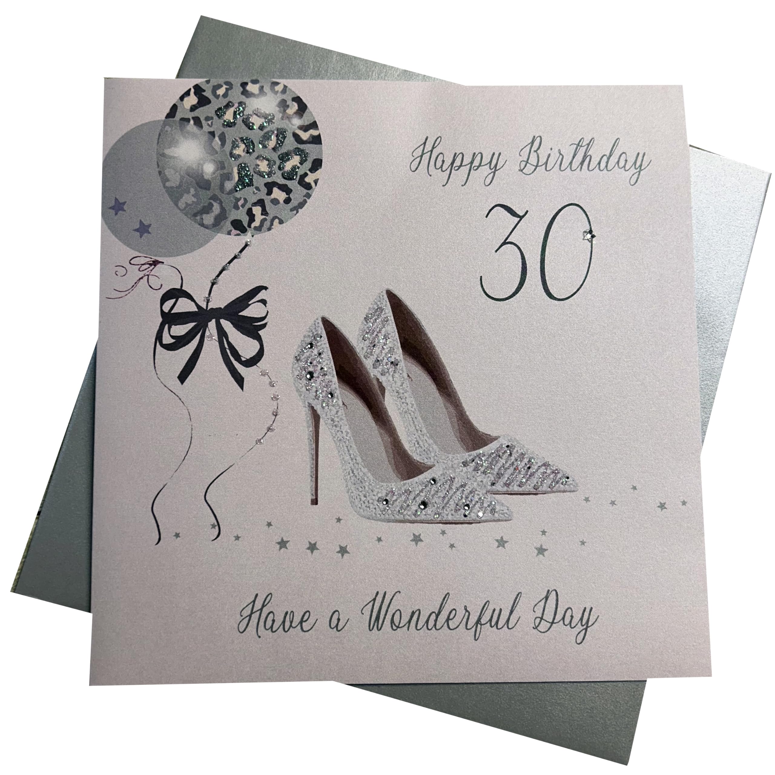 white cotton cards 30 Happy Wonderful Day, Handmade Large 30th Birthday Card (Shoes & Bag), fabric, Pink
