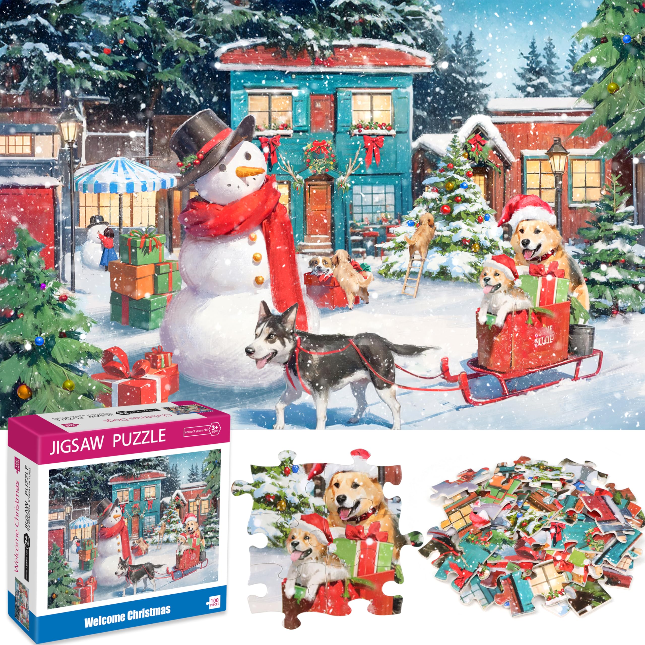 Photo 1 of 100 Piece Puzzles for Kids Ages 4-6 & 8-10 - Welcome Christmas Jigsaw Puzzle with Unique & Interlocking Pieces - Educational Toys & Gifts for Girls & Boys