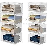 Tiaoheka 4-Tier Stackable Closet Organizers and Storage Shelves, Foldable Closet Shelf Organizer, Stackable Storage Bins Drawers for Closet Organizer System, White(Patent Pending)
