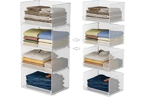 Tiaoheka 4-Tier Stackable Closet Organizers and Storage Shelves, Foldable Closet Shelf Organizer, Stackable Storage Bins Drawers for Closet Organizer System, White(Patent Pending)