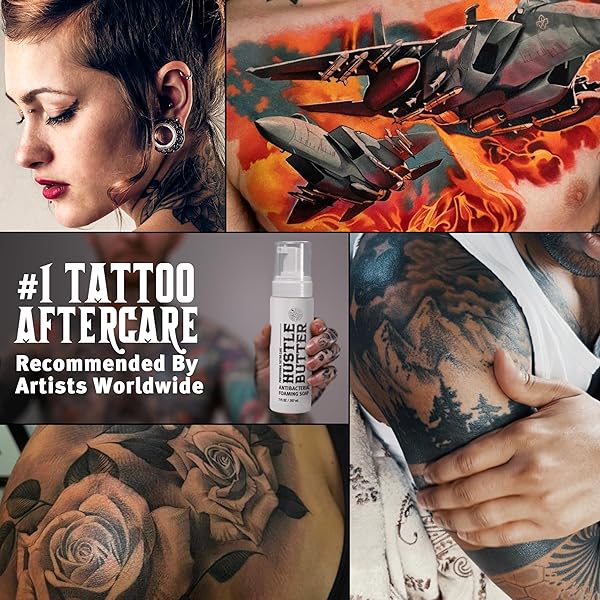 HUSTLE BUBBLES TATTOO AFTERCARE SOAP – ANTIBACTERIAL CLEANSER TO CLEAN NEW TATTOOS & PIERCINGS – ESSENTIAL BODY ART SUPPLIES 7OZ