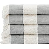 Lightweight Turkish Beach Towel - 100% BCI Cotton, Unbleached Raw Fringe, Oeko-TEX Certified, Absorbent, Eco-Friendly, 36x66 in, 1 lb, Natural Stripe, Portable Sarong Blanket for Pool, Travel, Gift