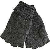 Polar Wear Mens Fingerless Ragg Wool Gloves With Inner Fleece Palm Lining