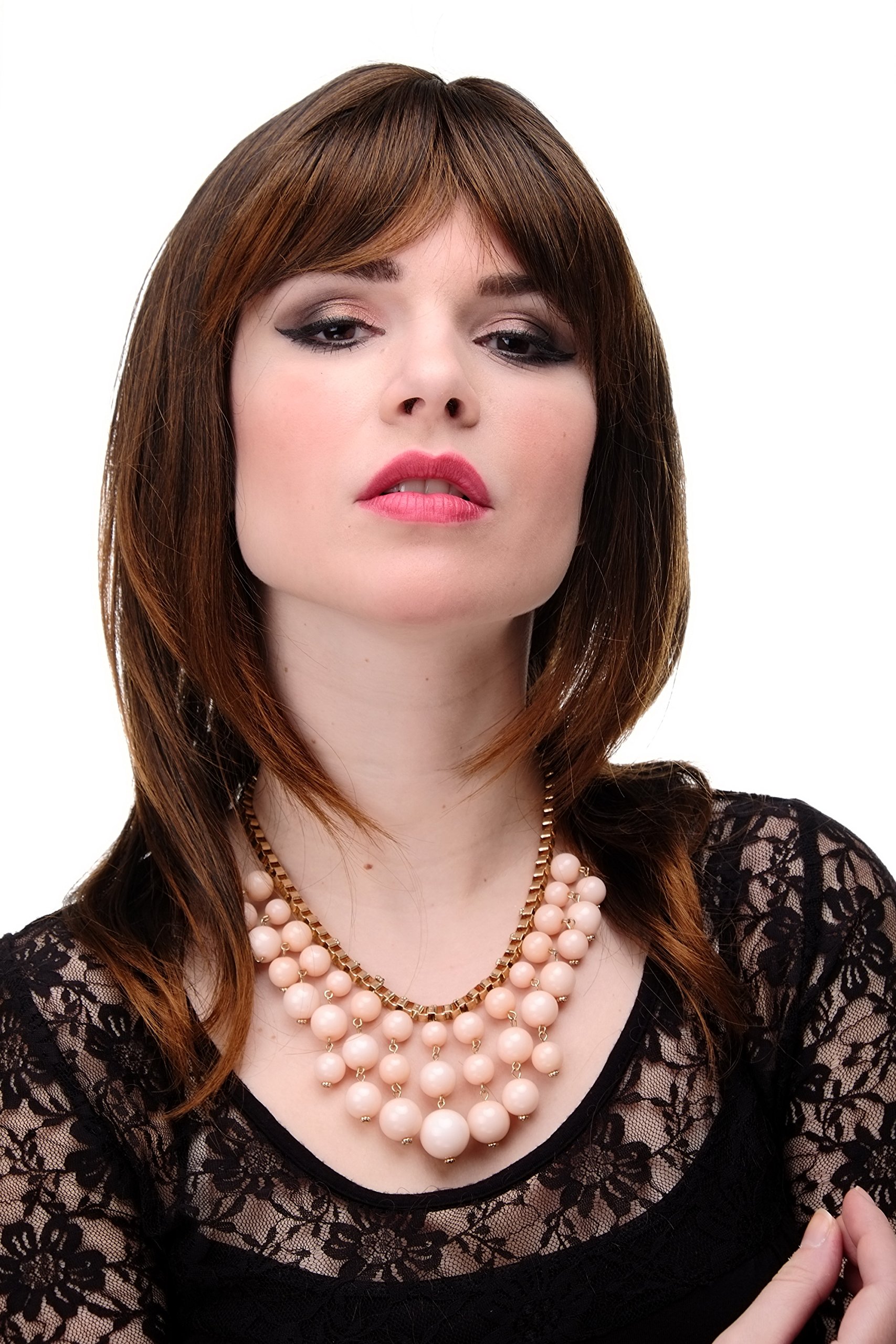 WIG ME UP 3003-2T30 Lady Quality Wig long medium length naugthy long bangs (can part to side) straight layered chestnut mixed brown approx 19,5inch โ image 1
