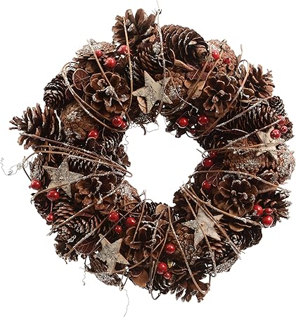 Decoris Natale.Decoris Corona Di Natale Mela Di Pino Stella E Baia Verde Amazon It Casa E Cucina