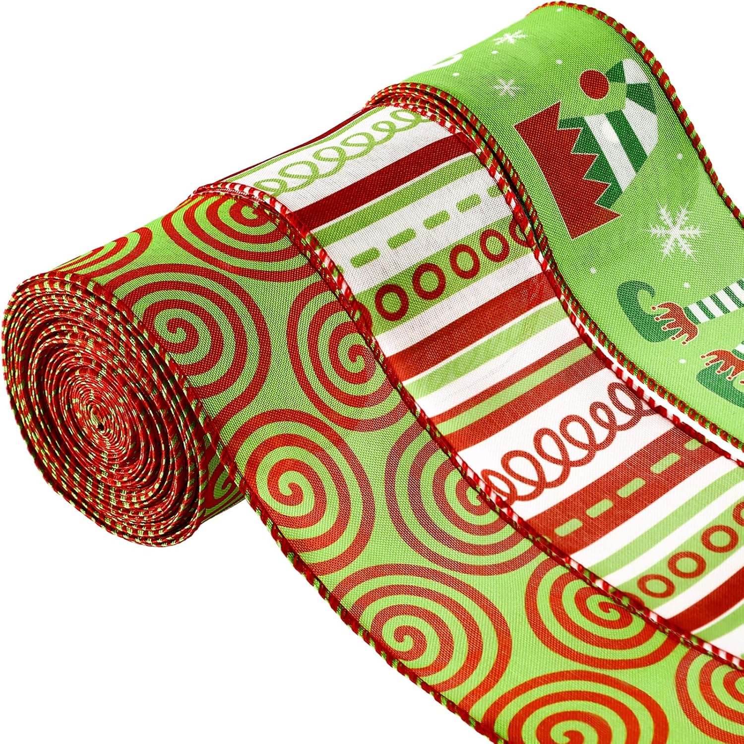 Bows & Ribbons - 30 Yards Christmas Wired Edge Ribbons Gingerbread Man Gingerbread House Deer Christmas Tree Burlap Plaid Wired Ribbon for Christmas Tree Bow Wreath Party Decor (Vivid Style)