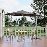 Garvee 10 ft Cantilever Patio Umbrella with Solar Lights, 360° Rotation Offset Umbrella, Easy Crank & Tilt Adjustment, UV Protection for Backyard, Poolside, Deck -Gray