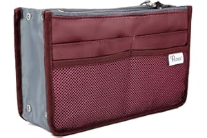 Periea Chelsy Purse Organizer - Handbag, Tote, Bag Organizer Insert - 13 Pockets, 3 Sizes, 39 Color Designs - Perfect Cosmetics Travel Pouch for Make Up (Burgundy, Medium)