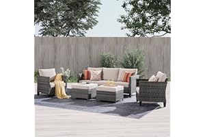 ovios Patio Furniture Set, 5 Pieces Outdoor Wicker Rattan Sofa Couch with Chairs, Ottomans and Comfy Cushions, All Weather High Back Conversation Set Garden Backyard, Beige