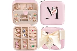 AYGXU Travel Jewelry Box for Women and Girls - Small Case With Initial A-Z - Teacher Gifts