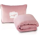 EverSnug Travel Blanket and Pillow - Premium Soft 2 in 1 Airplane Blanket with Soft Bag Pillowcase, Hand Luggage Sleeve and Backpack Clip (Light Pink)