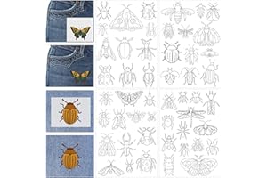 CRASHOT Water Soluble Stabilizer Embroidery Pattern - Insect Letter Stick & Stitch Embroidery Paper Wash Away, Bug Hand Sewing Patterns for T-Shirt Bag Towel (4 Sheets)