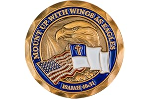 LOGOS COINS Mount Up with Wings as Eagles, Christian Coin Token, Collectible Religious American Flag Military Challenge Coin, Antique Gold-Color Plated Bald Eagle Gift, Isaiah 40:31