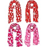 Patelai 4 Pcs Valentine Scarf for Women Heart Print Scarf Valentines Shawl for Girl Christmas Birthday Valentine Gift