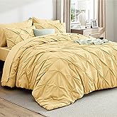 Bedsure Queen Comforter Set Yellow - Bed in a Bag Queen 7 Pieces, Pintuck Bedding Sets Gift for Christmas, Pinch Pleat Bed Set with Queen Size Comforter, Sheets, Pillowcases & Shams