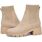 Ruanyu Womens Platform Ankle Boots Elastic Chunky Block Heel Chelsea Booties Lug Sole Non-Slip Combat Shoes