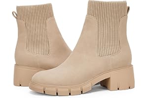 Ruanyu Womens Platform Ankle Boots Elastic Chunky Block Heel Chelsea Booties Lug Sole Non-Slip Combat Shoes